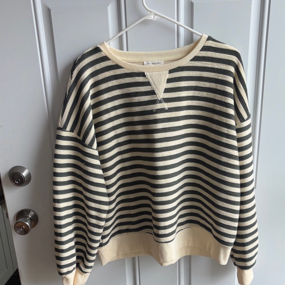 Blu Pepper Tops - Blu Pepper Cream and Green Striped Long Sleeve Tee